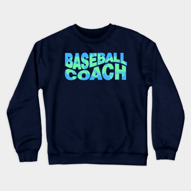 Wavy Baseball Coach Blue Crewneck Sweatshirt by Barthol Graphics